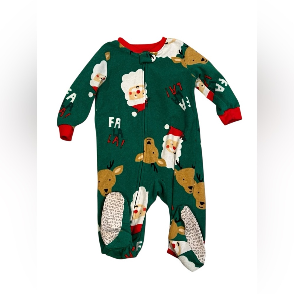 Carter’s Baby Christmas Footed Sleeper Santa Reindeer Green Size 18M